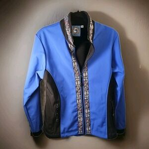 Copper River Fleece Softshell Jacket Pacific Blue Totem Symbols Alaska Size Med